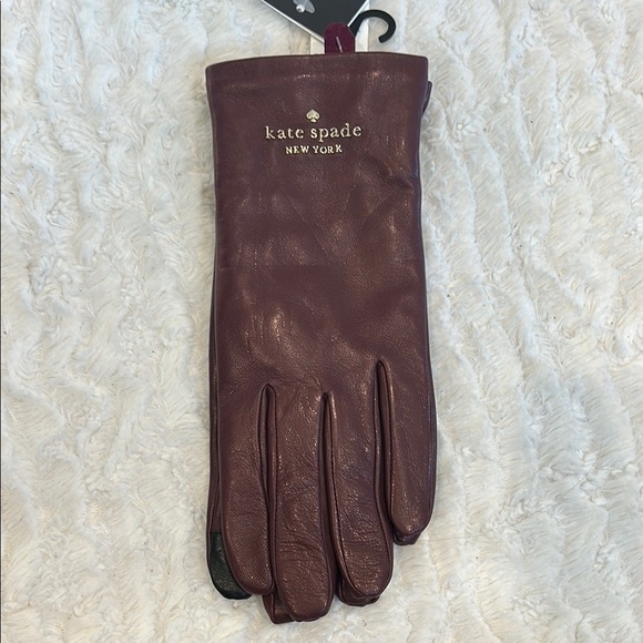 Kate Spade Merlot Leather Floating Logo Leather Gloves new w tags large - Picture 4 of 8